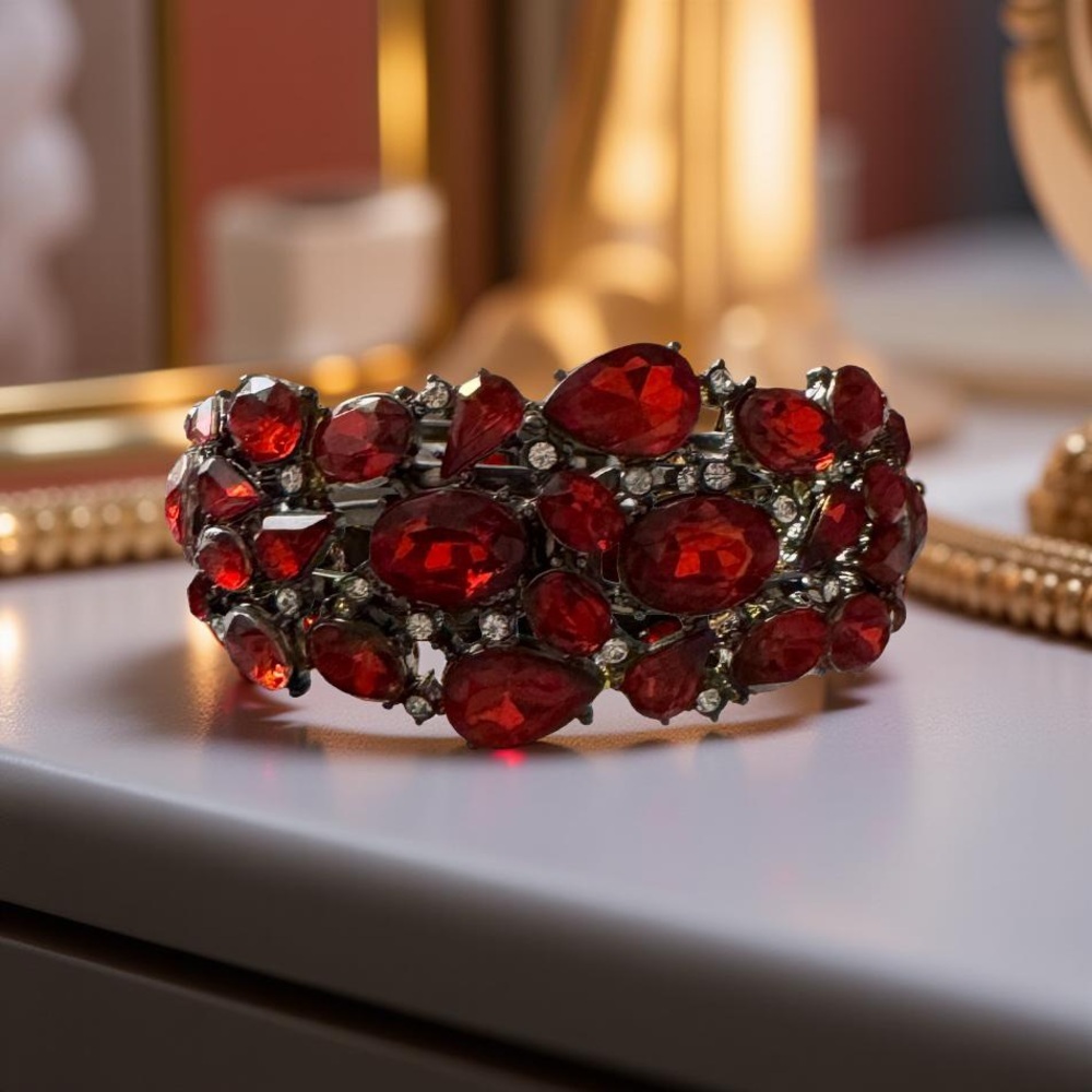 Vintage Rhinestone Clamper Cuff Bracelet Revival Statement Piece Art Deco
